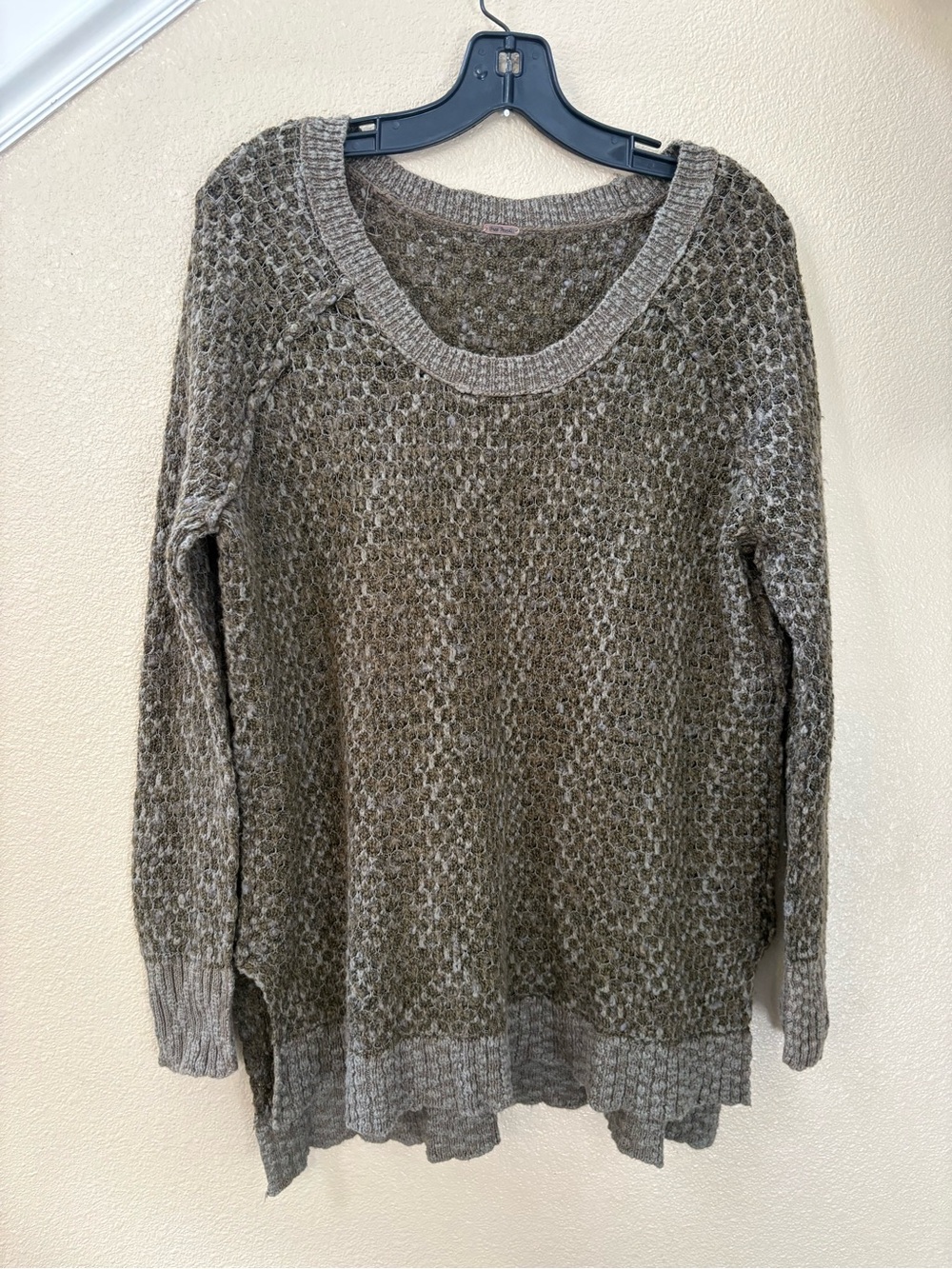 Free People Olive Green Scoop Neck Knit Sweater